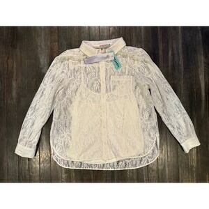 Pale Sky Women White Floral Lace Button Down Shirt Long Sleeve Blouse Stitch Fix